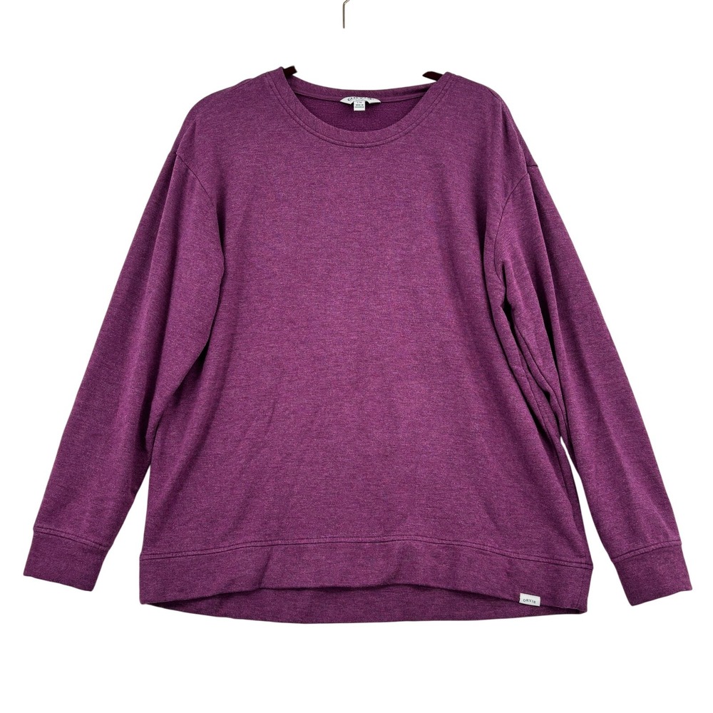 Orvis Sweatshirt Top Womens Size L Purple Fleece Lined Pullover Crew Neck